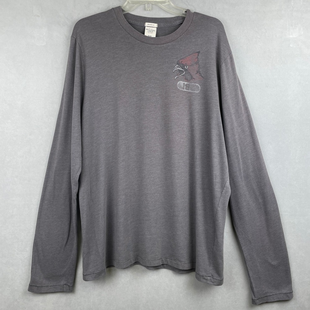 Abercrombie & Fitch XXL Muscle Fit L/S Cardinal Graphic‎ T-Shirt Gray Y2K Casual